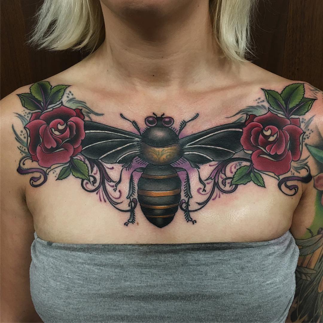 Bee tattoo on the chest