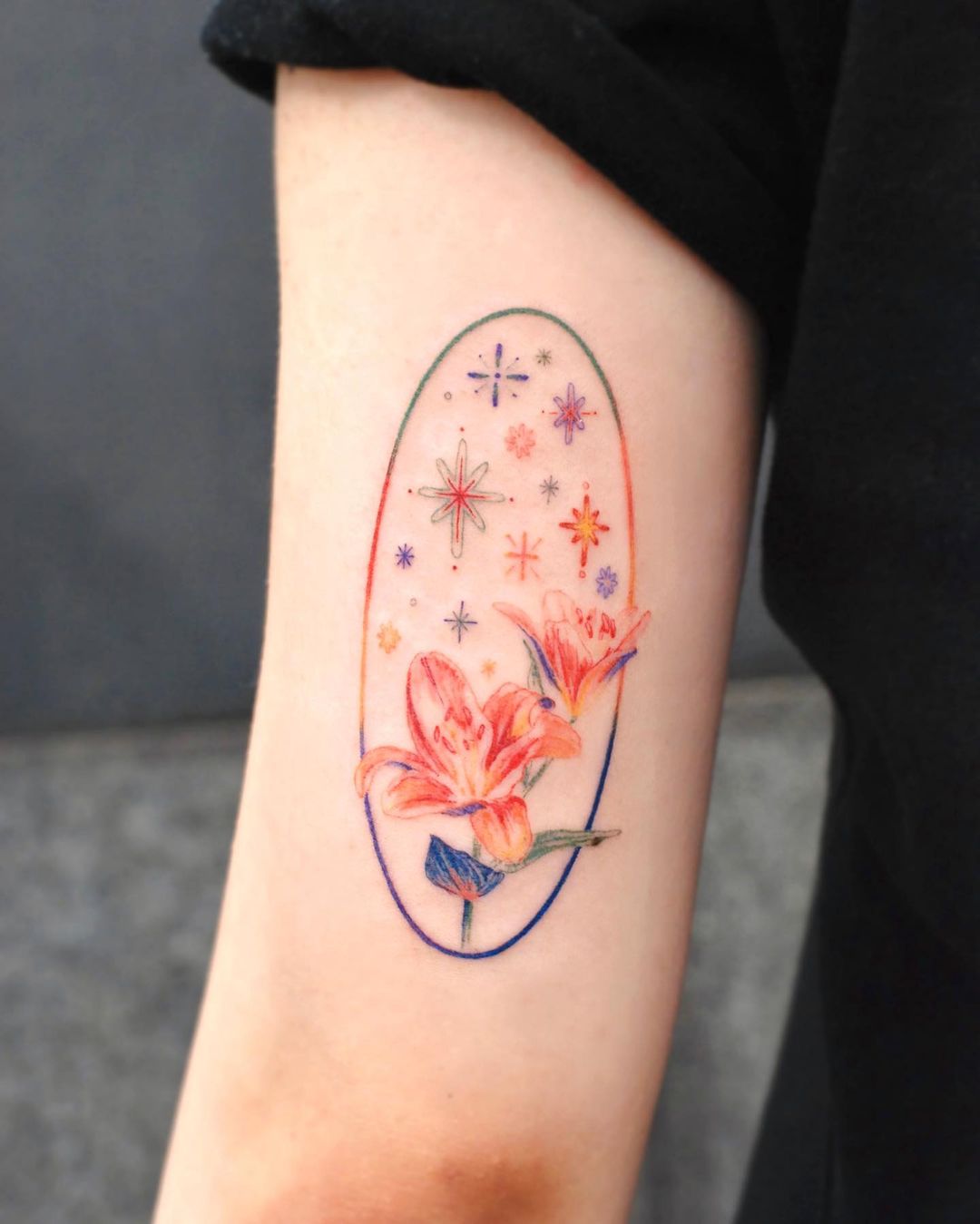 Bright & Vibrant Lily Tattoo