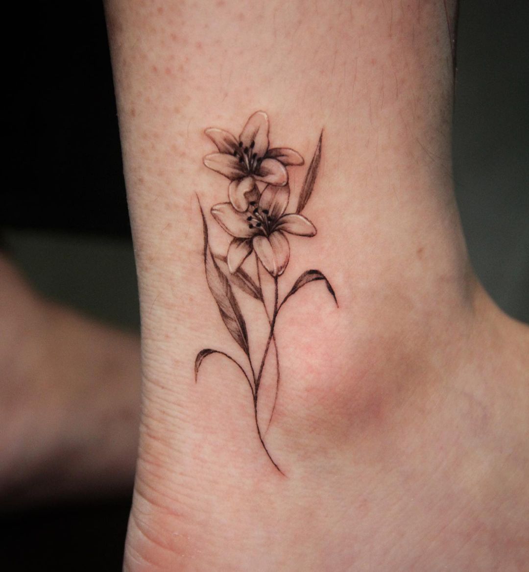 Lily Flower Tattoo Foot Design