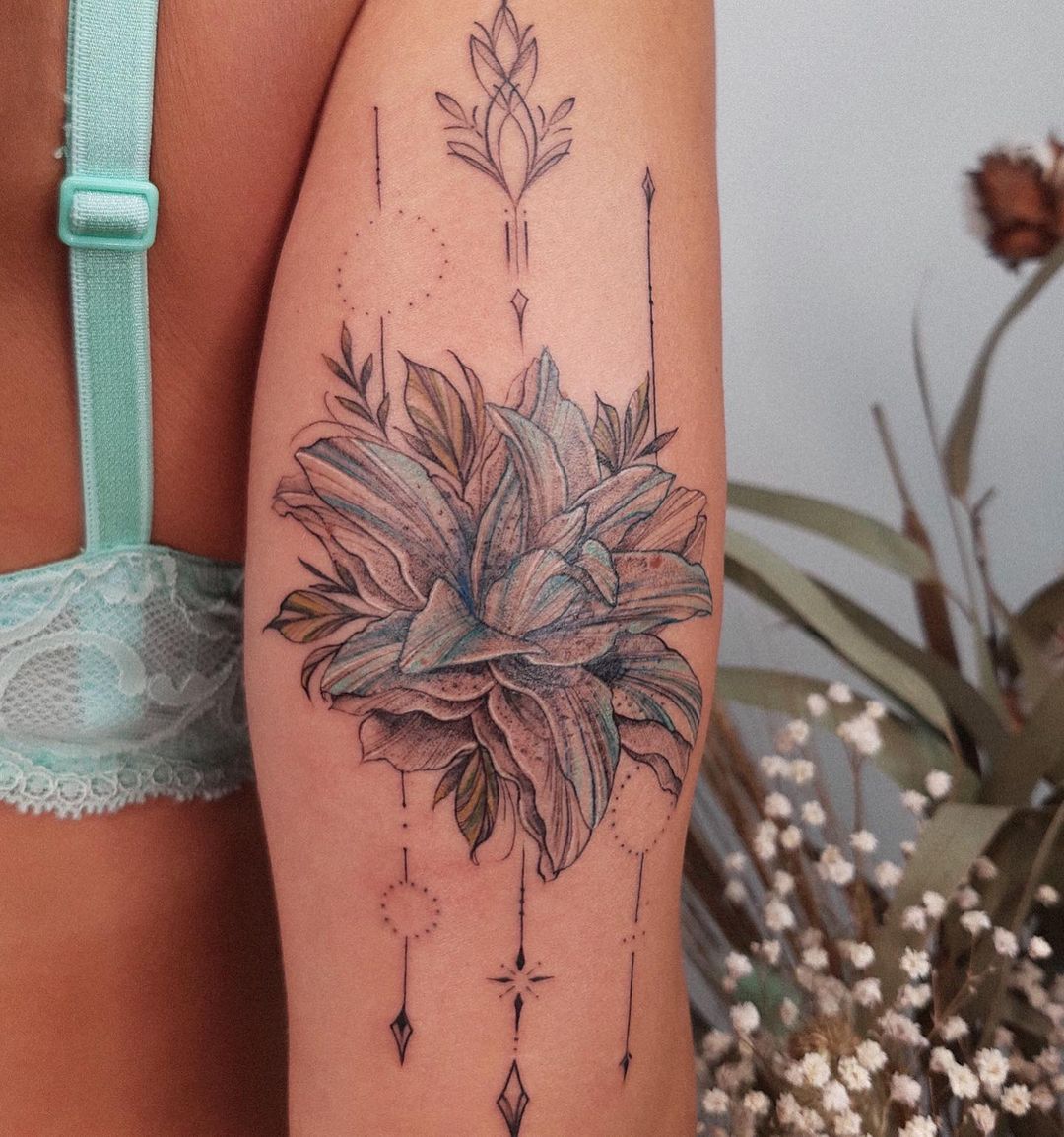 Bright Blue Lily Tattoo Ideas