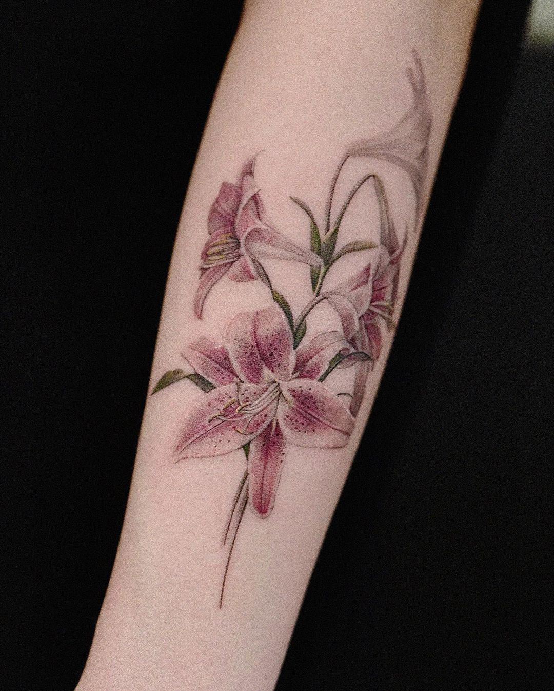 Collarbone Pink Lily Tattoo