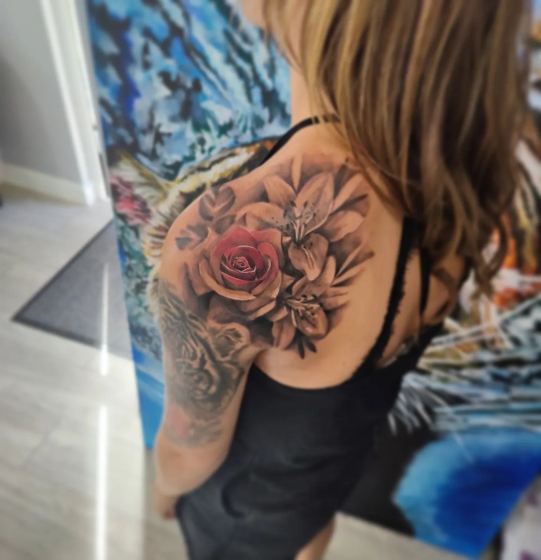 Lilie und Schmetterling Tattoo Druck