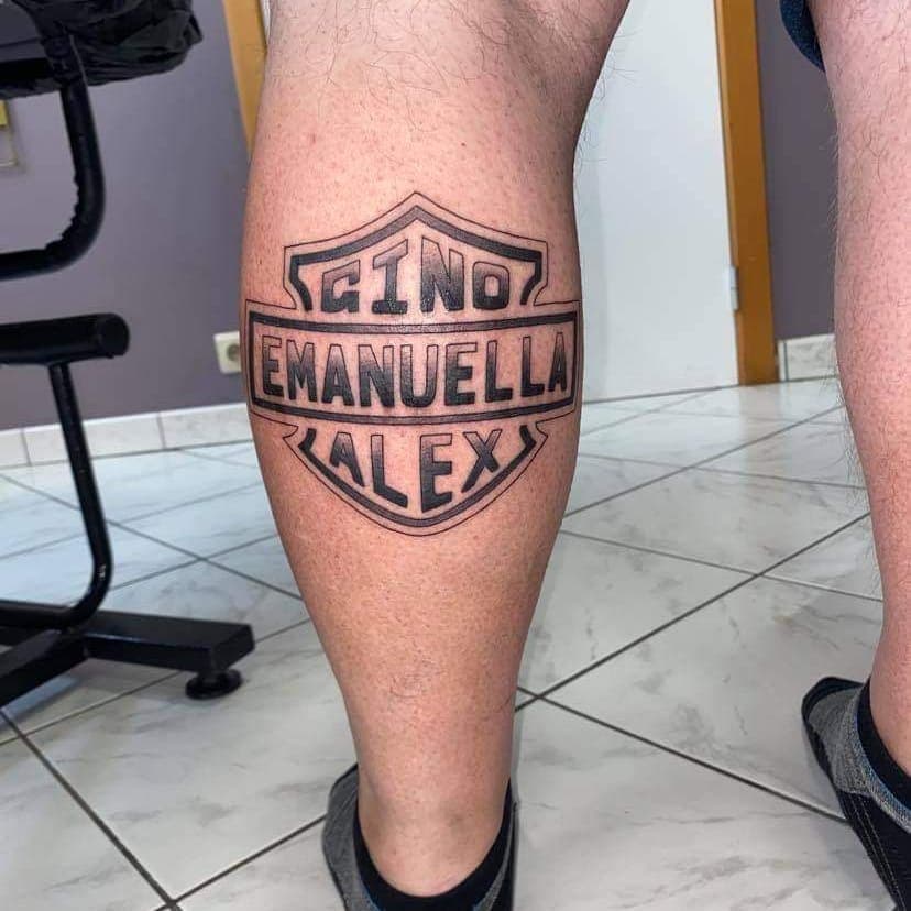 Kids Names Tattoo Ideas hero tattoo leg 3