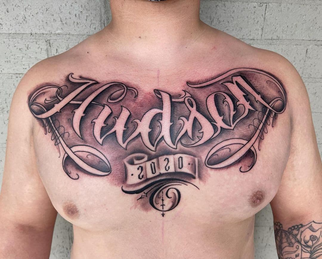 tattoo designs with names on chest