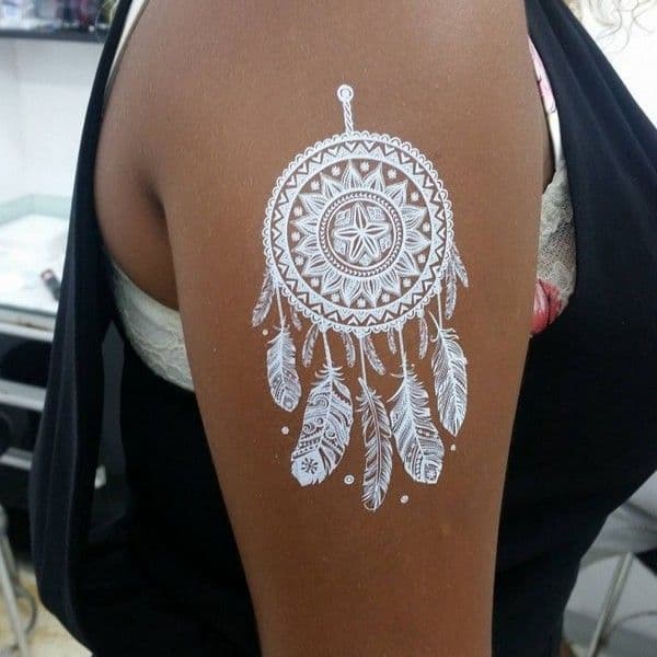 White Ink Tattoos On Dark Skin hero tattoo Dreamcatcher 2