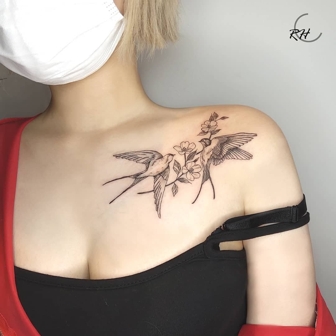 Chest Swallow Tattoo 1