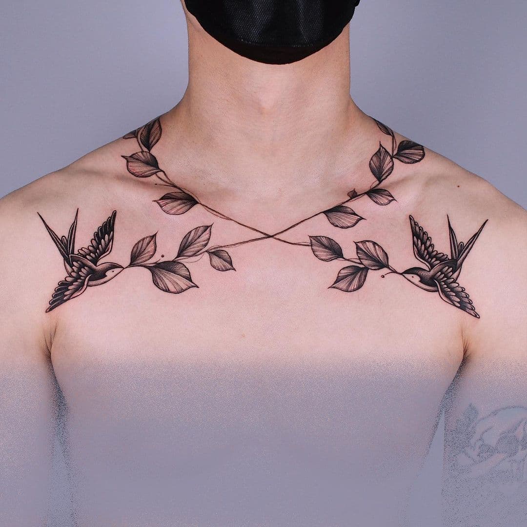 Chest Swallow Tattoo 2