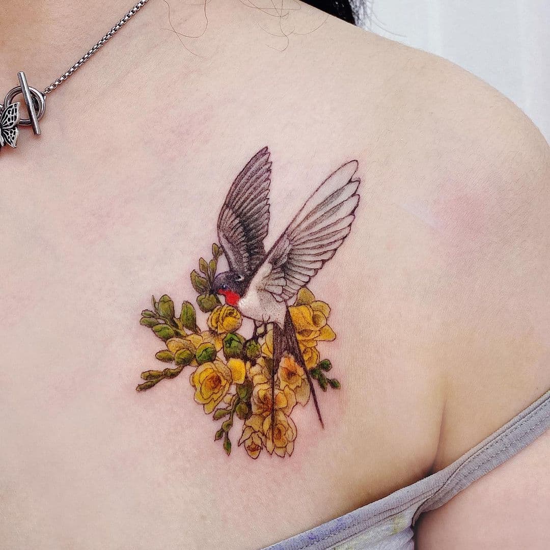 Chest Swallow Tattoo 4