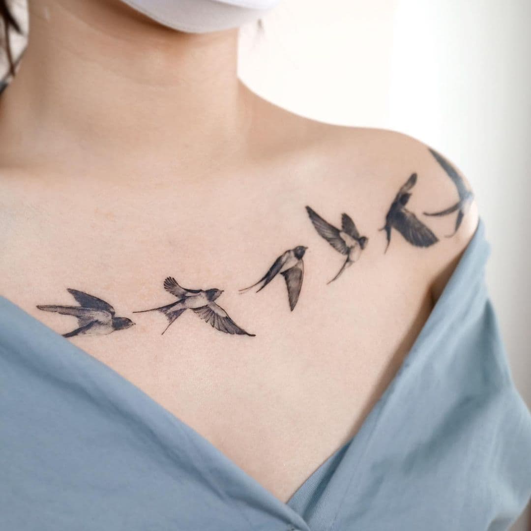 Chest Swallow Tattoo