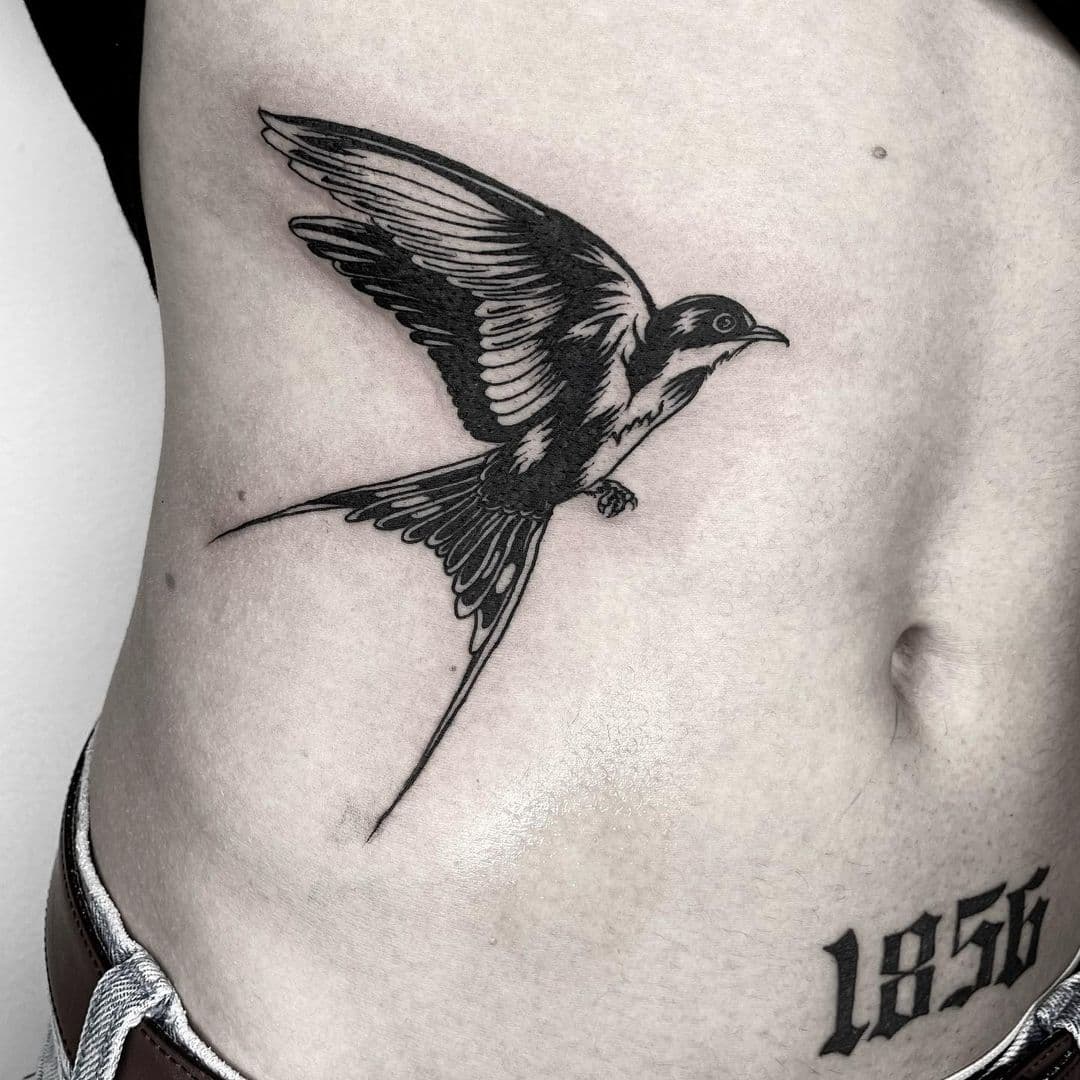 Swallow Tattoo On Side 4