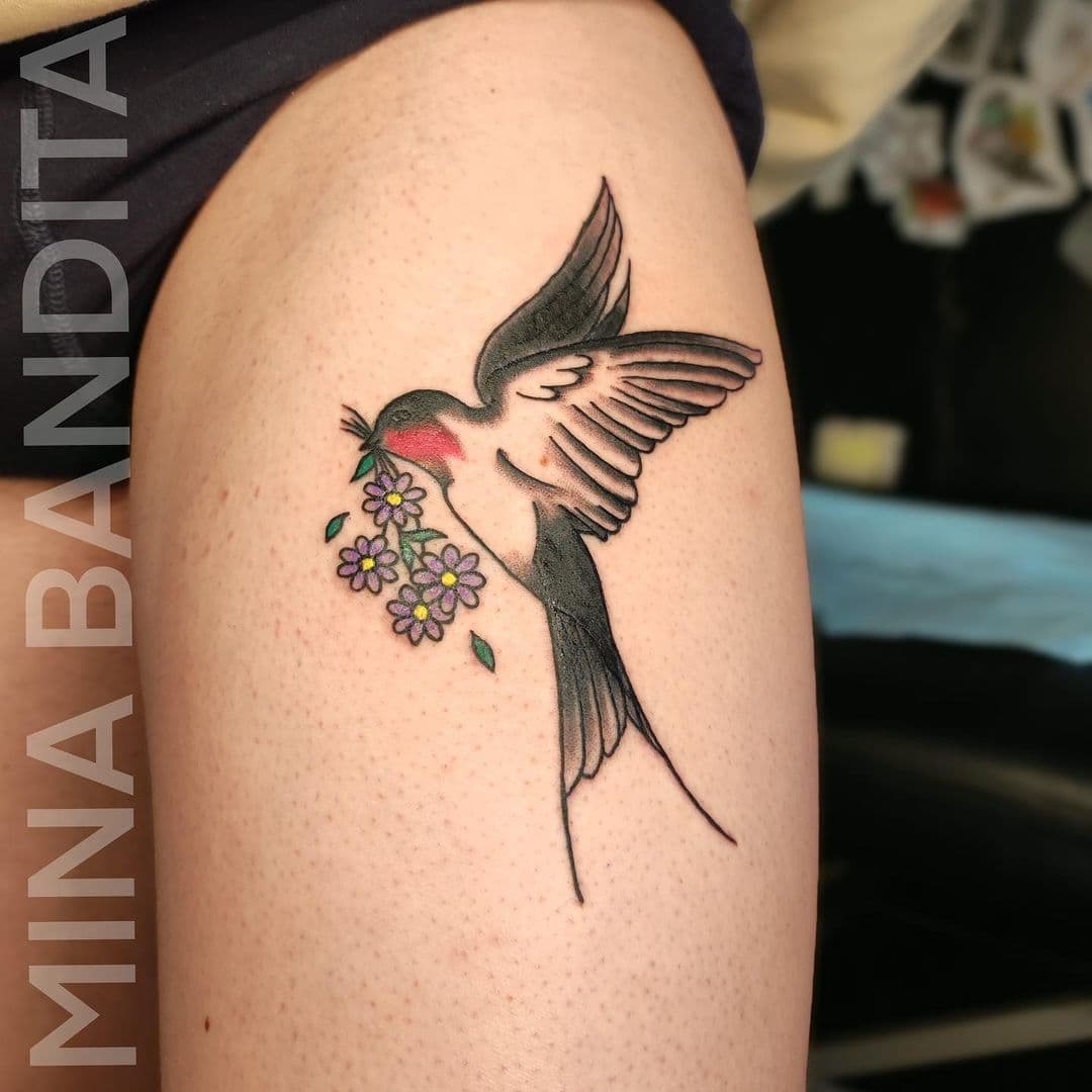 Swallow Tattoo On Thigh 1