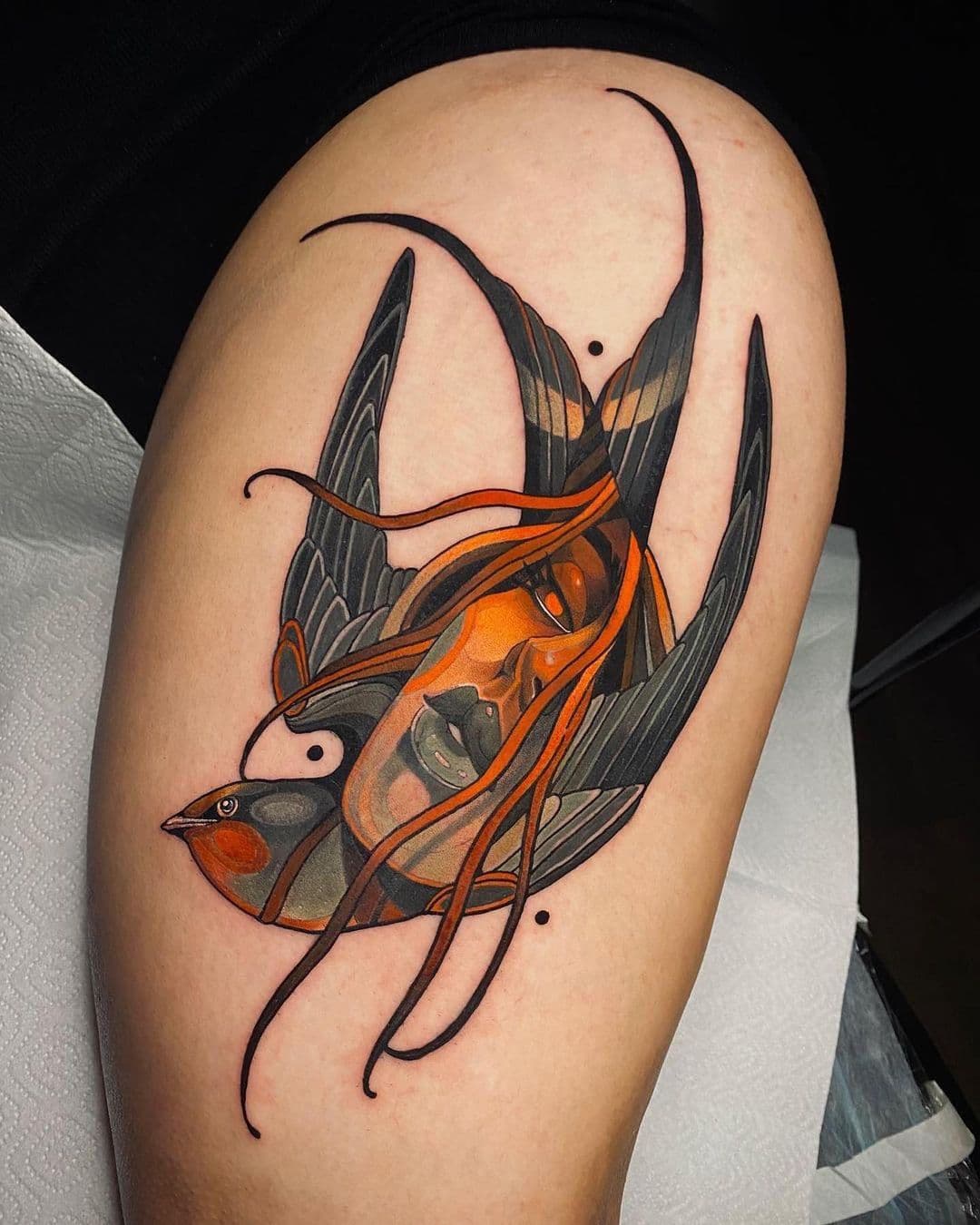 Swallow Tattoo On Thigh 4