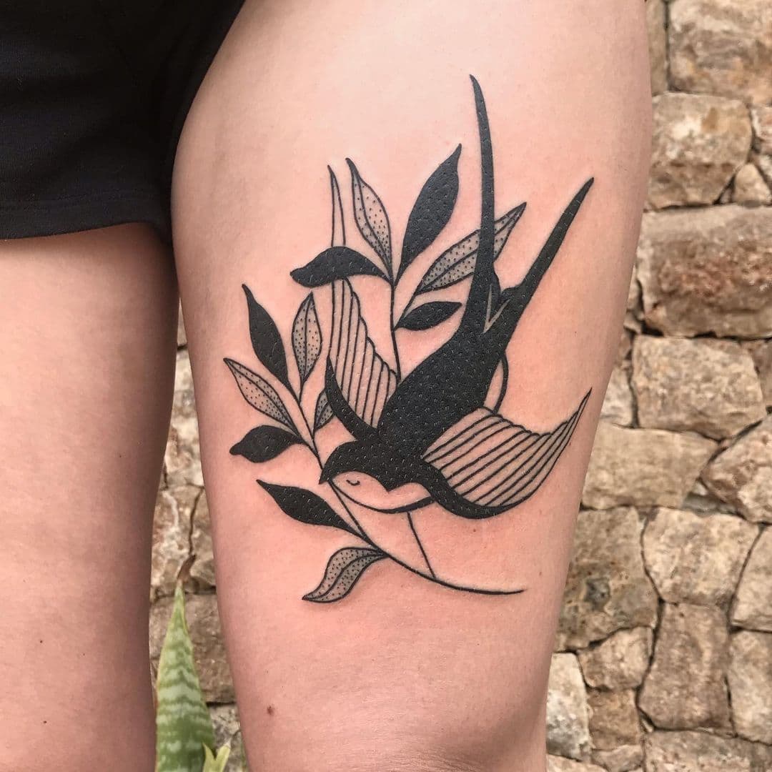 Swallow Tattoo On Thigh