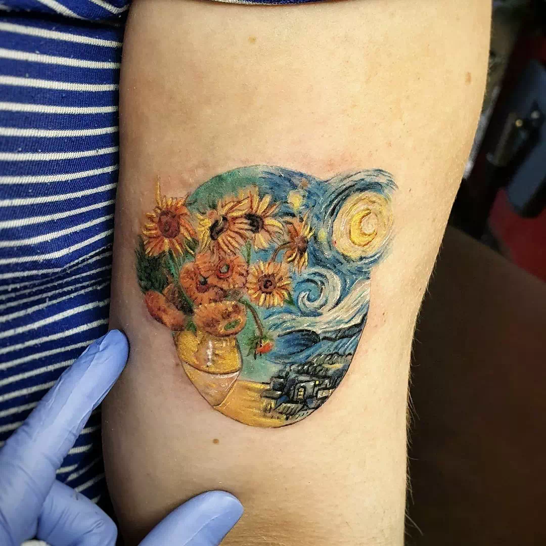 Tatuaje de un girasol de Van Gogh
