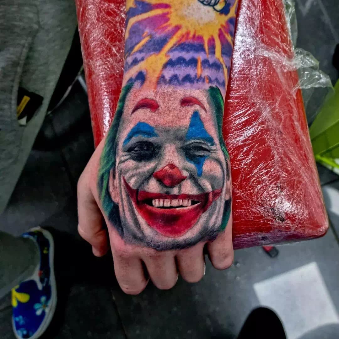 Watercolor Splash Joker Tattoo