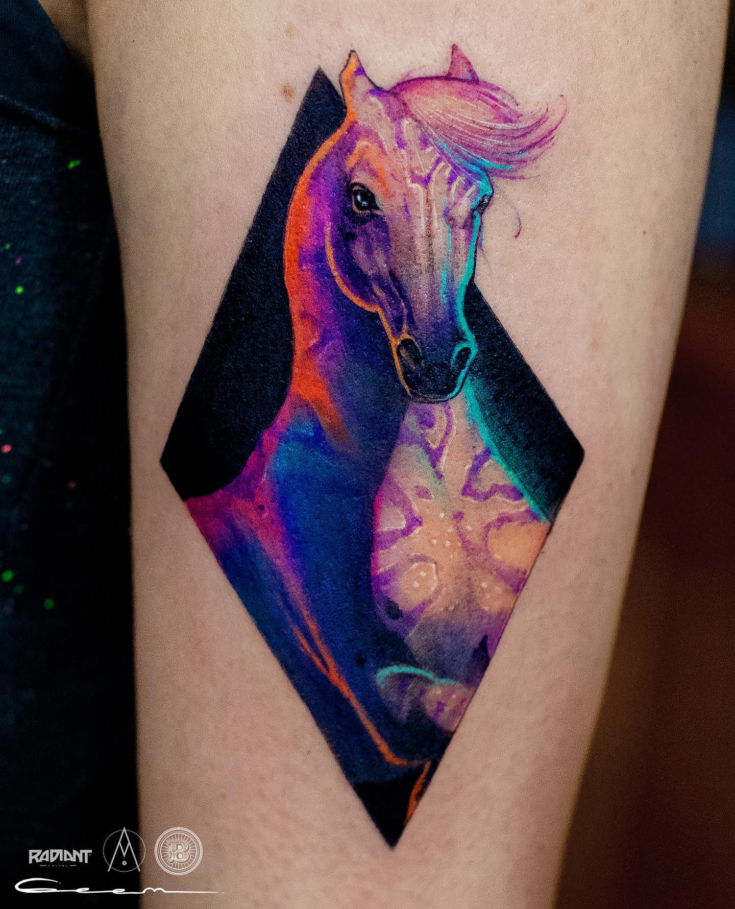 Tatuaje de un caballo de colores en el brazo 1