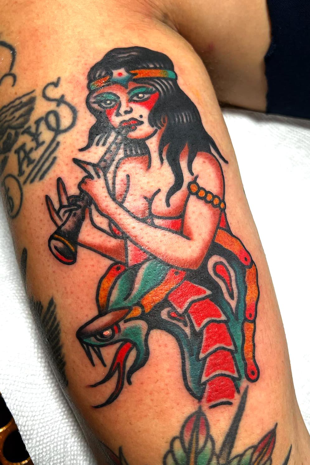 Devil Cupid With Snake Tattoo