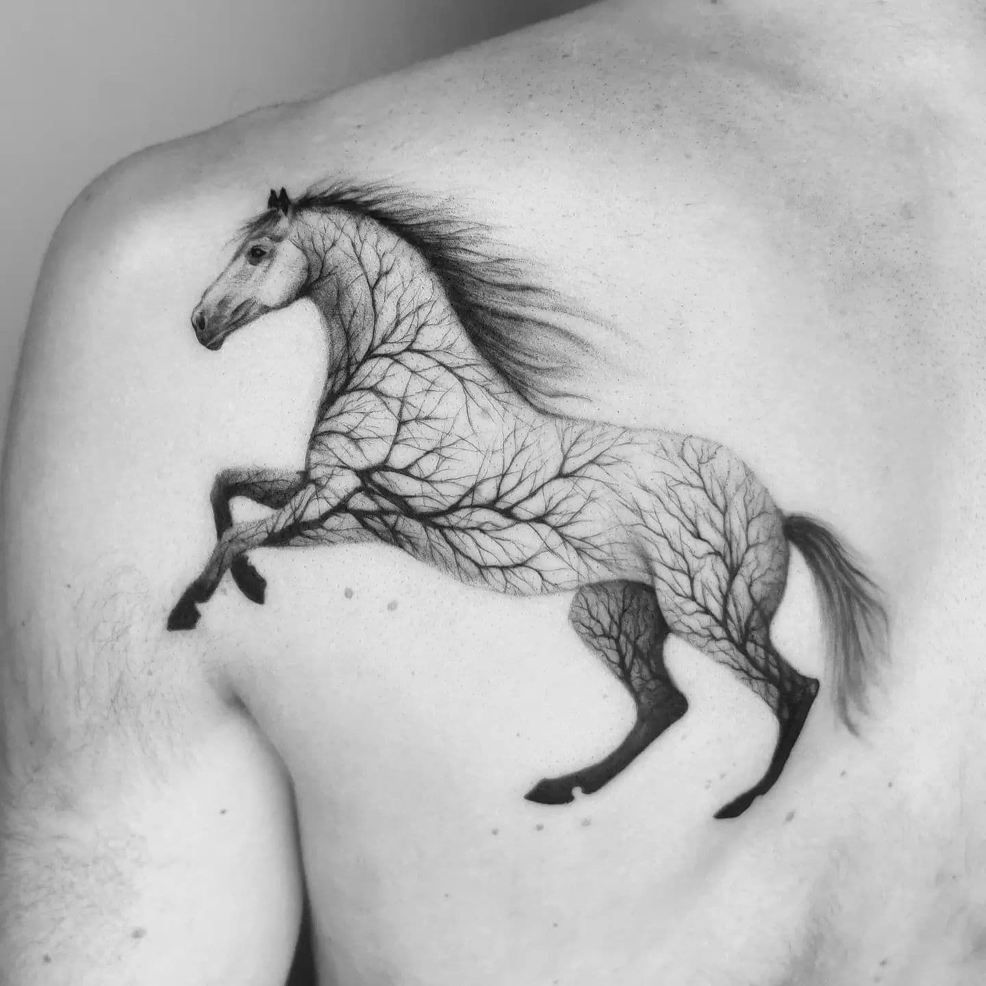 Tatuaje de caballo en la espalda