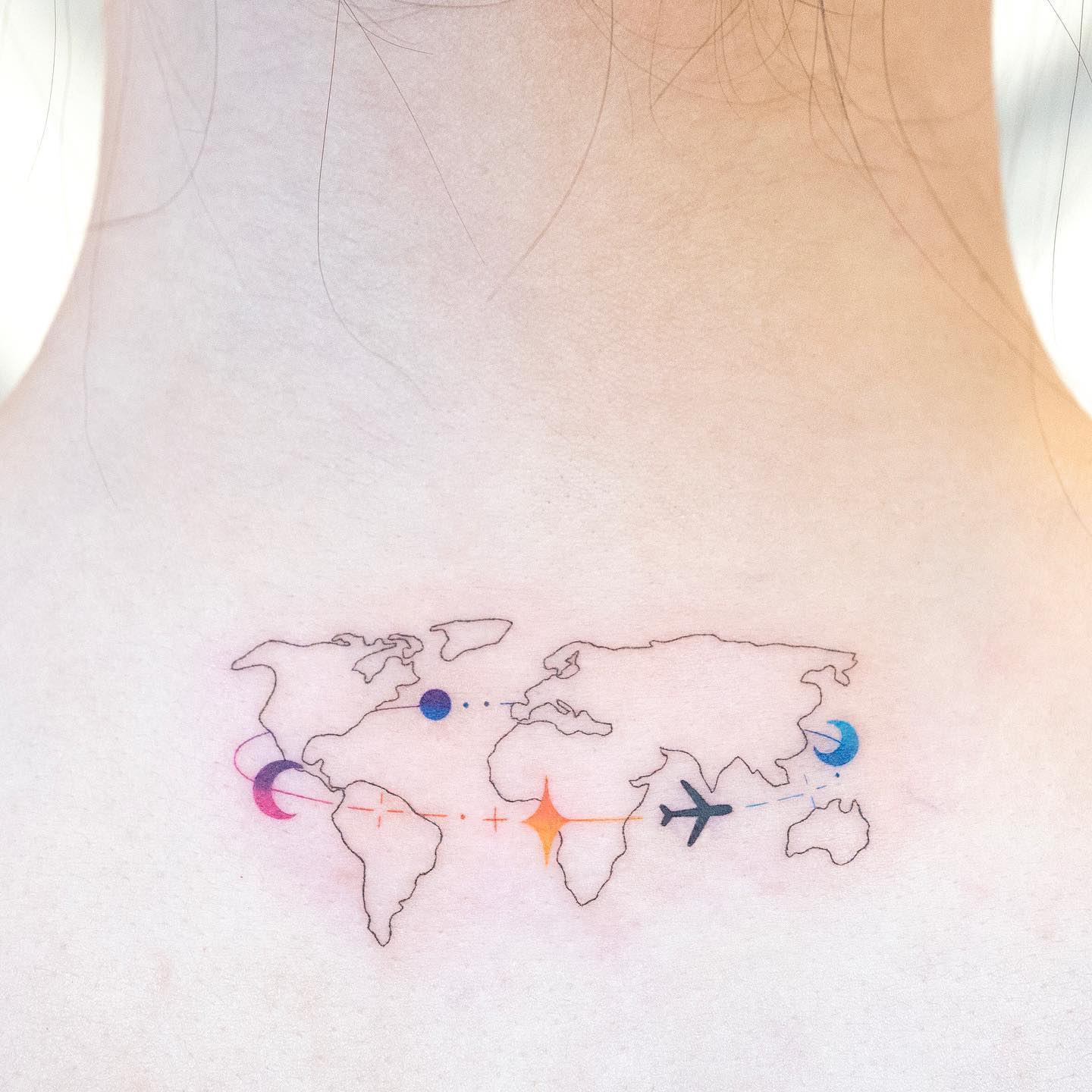 Karte der Welt Flugzeug Tattoo 1