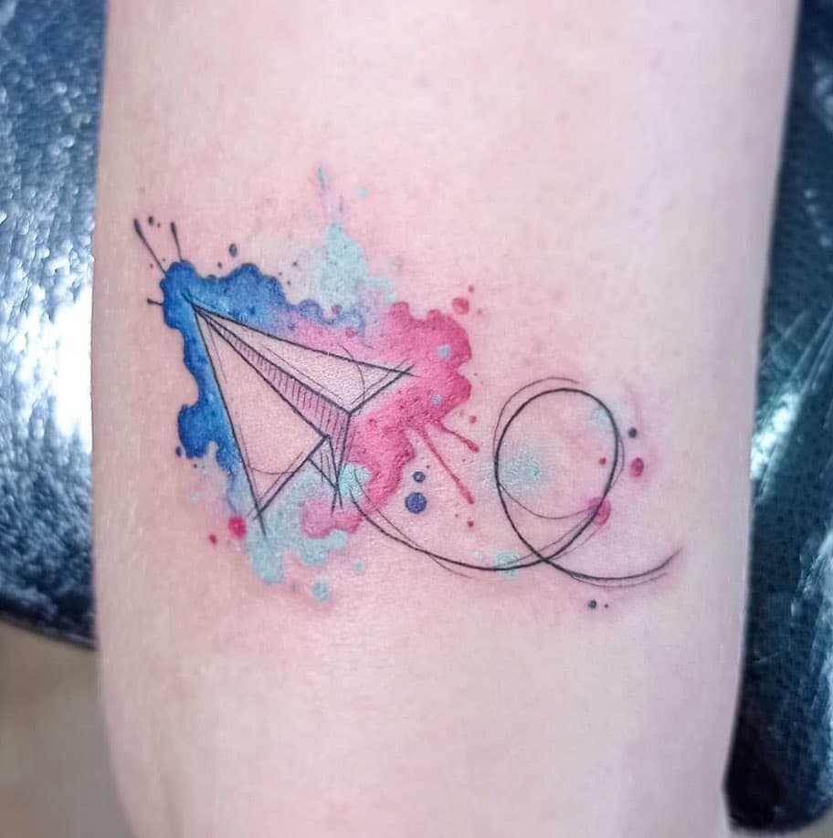 Pop Of Color Artsy Airplane Tattoo