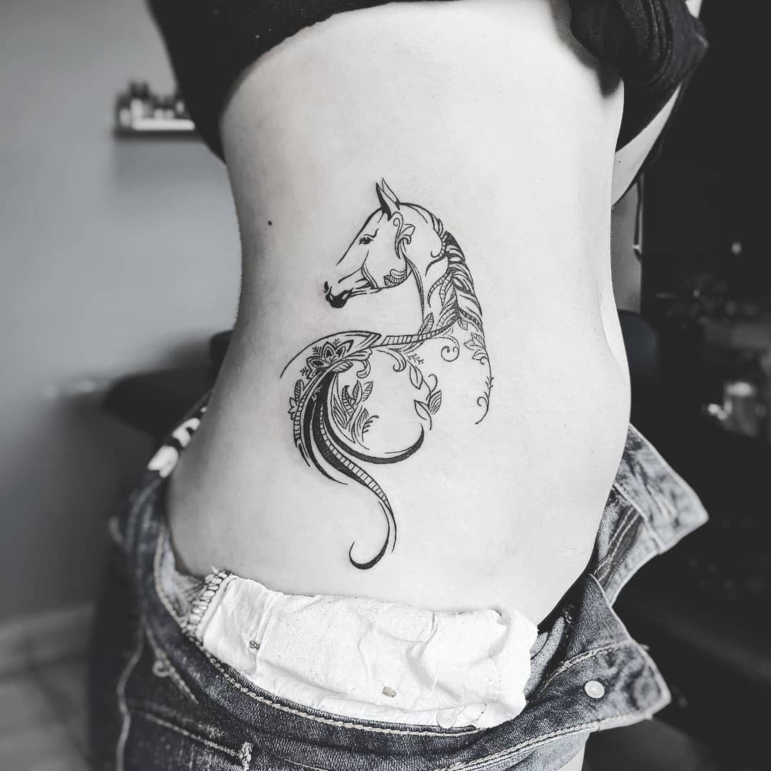 Side Stomach Horse Tattoo Drawing