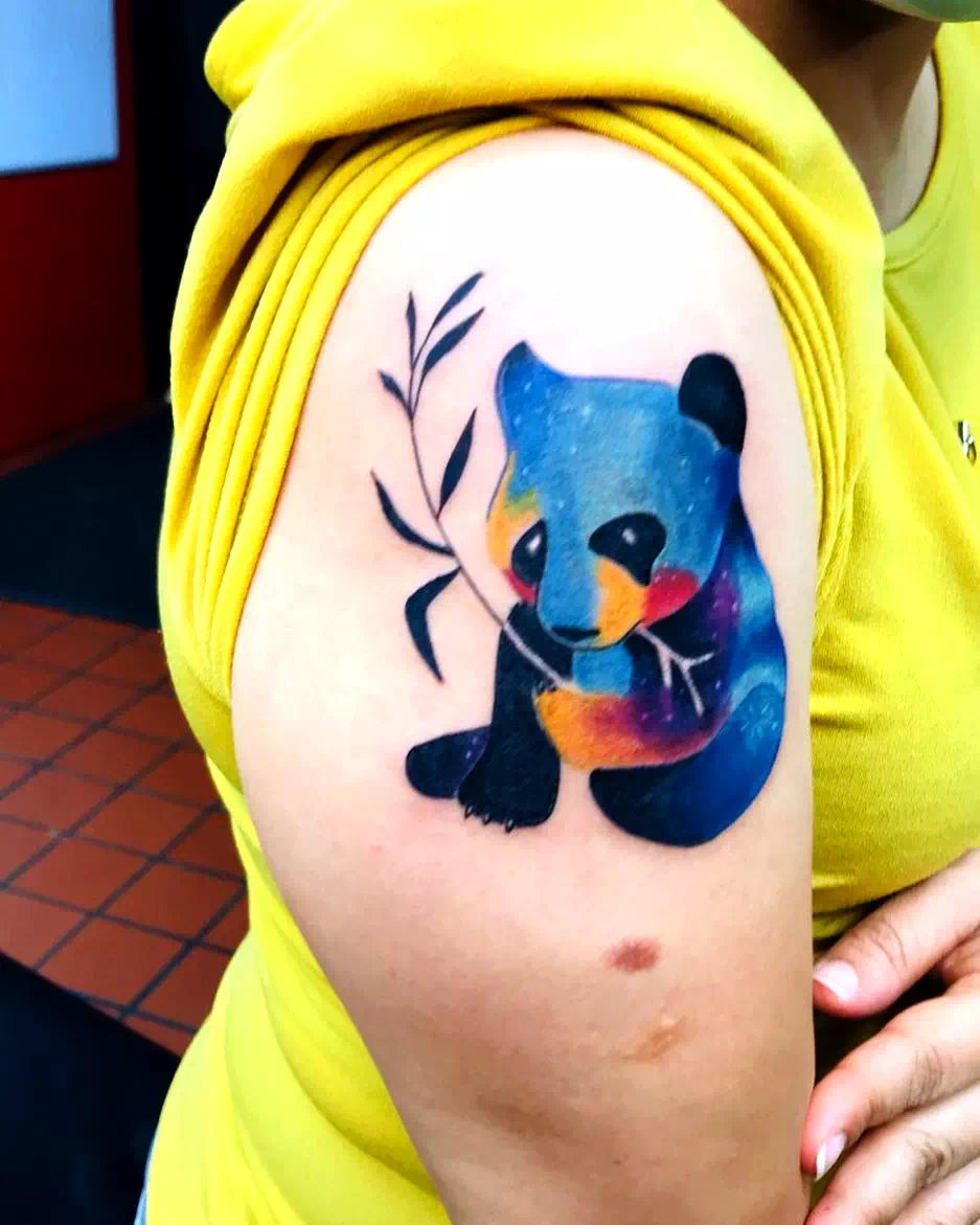 Angry Panda Tattoo Bright Blue Design