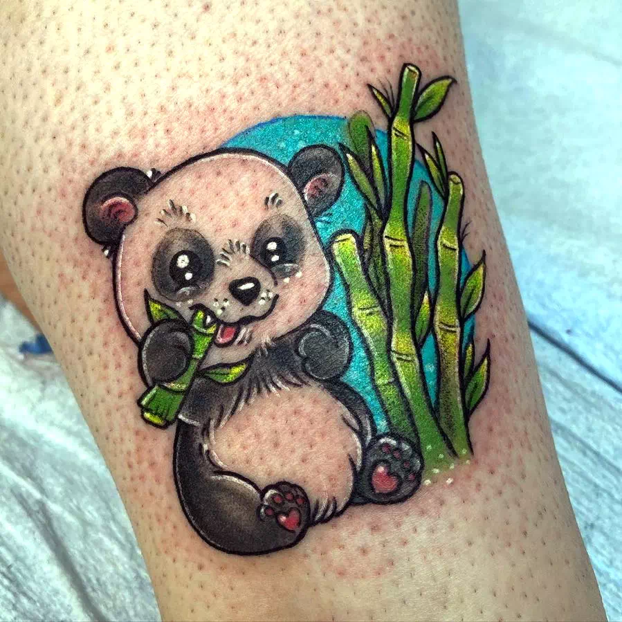 Baby Panda Tattoo Ideas With Flower Design