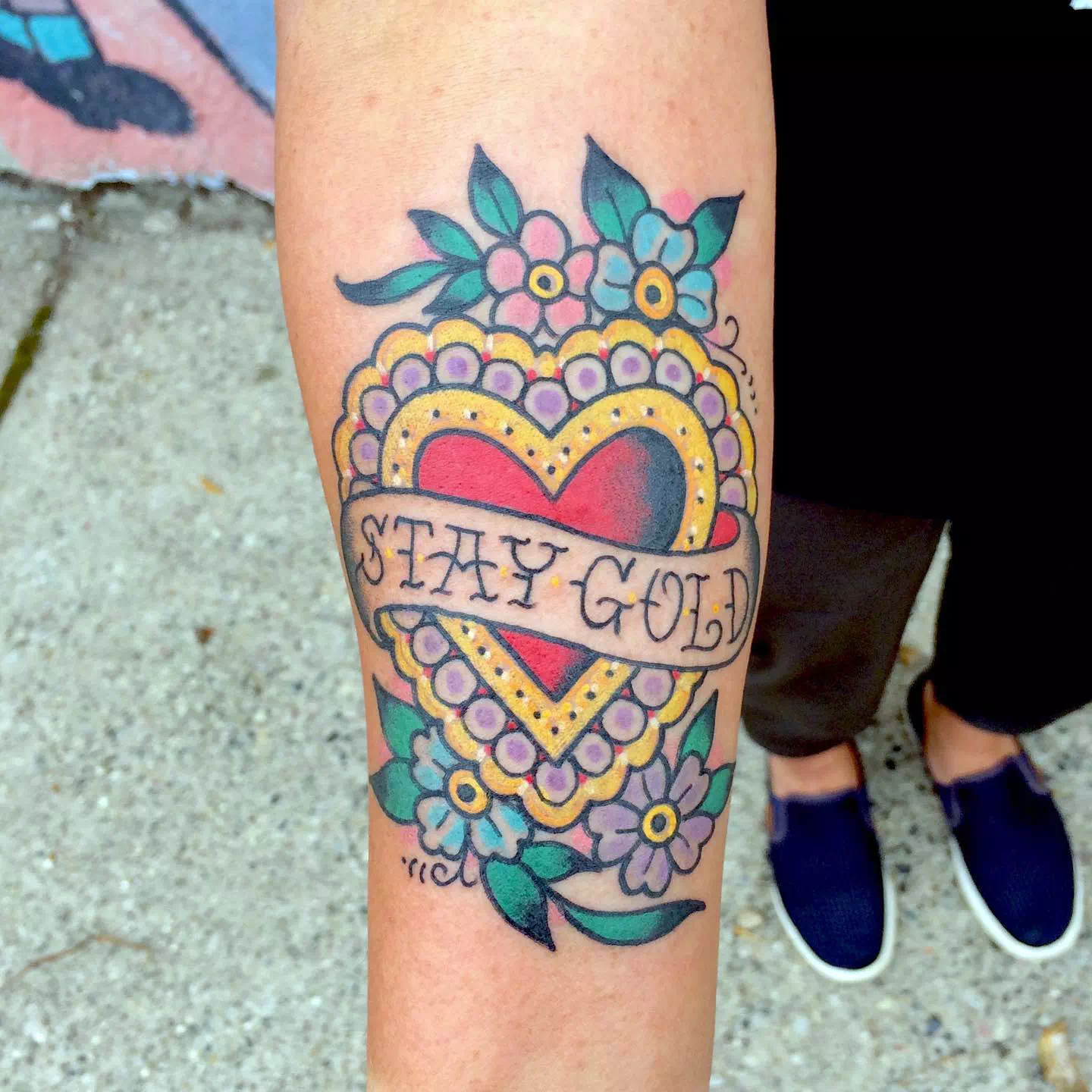Floral Heart Tattoo With Blue Ink