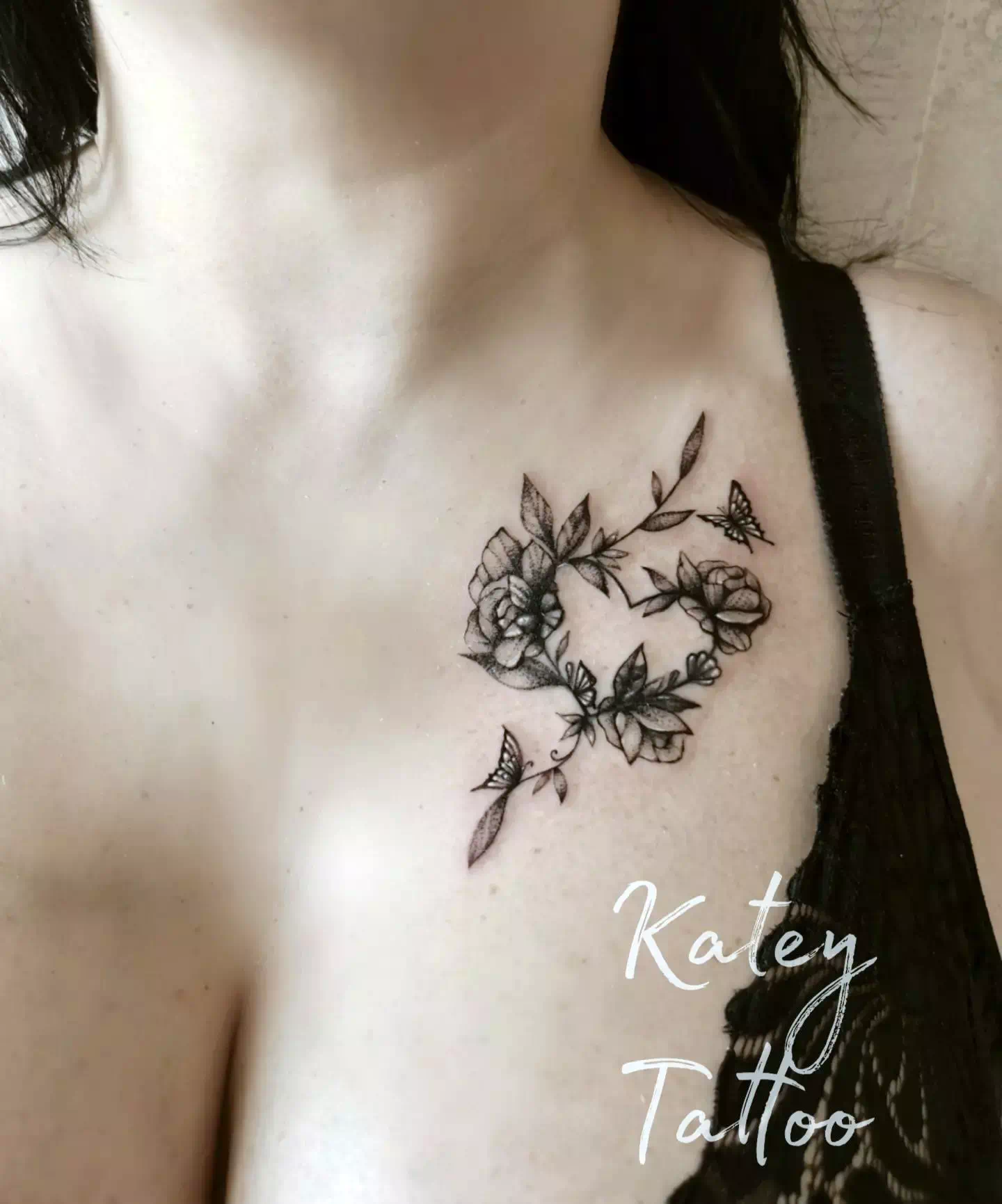 Love Heart Sweet Tattoo With Flowers 3