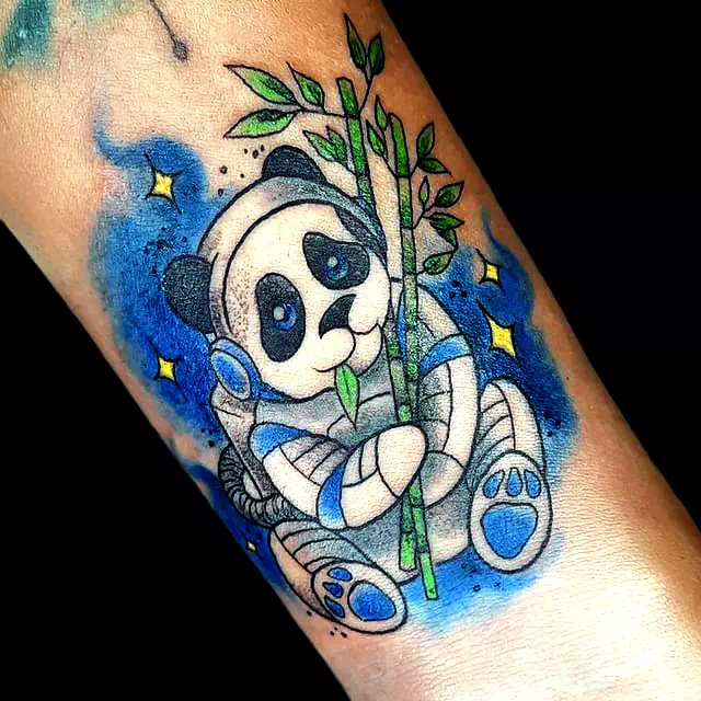 Panda Bear Tattoo In Blue Ink