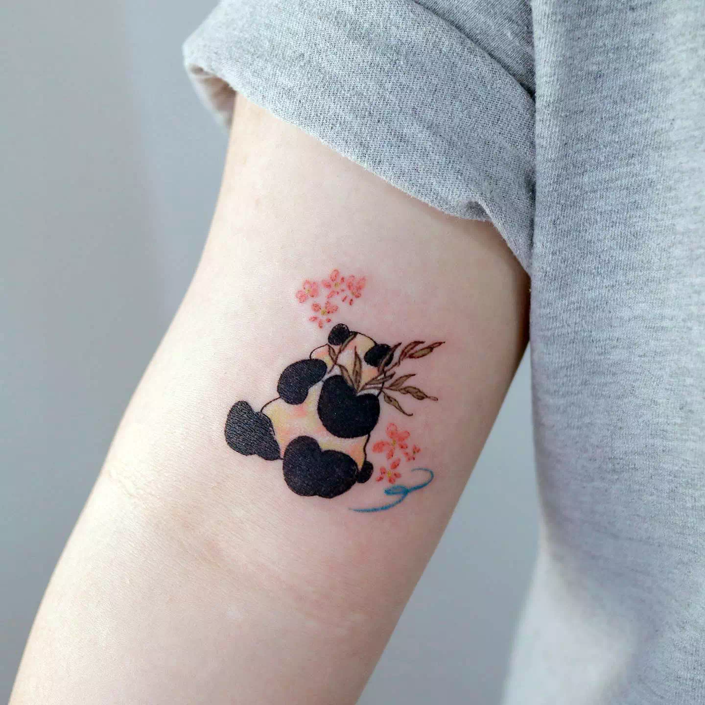 Panda Tattoo Design With Flower