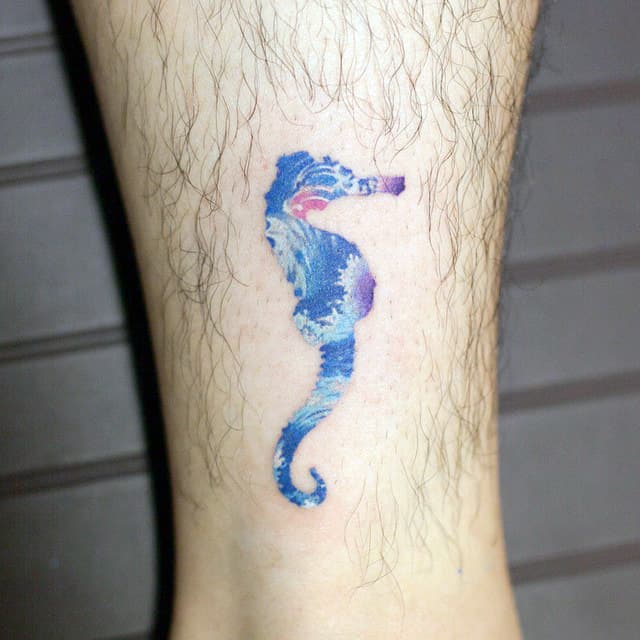 Blue Traditional Seahorse Tattoo 1