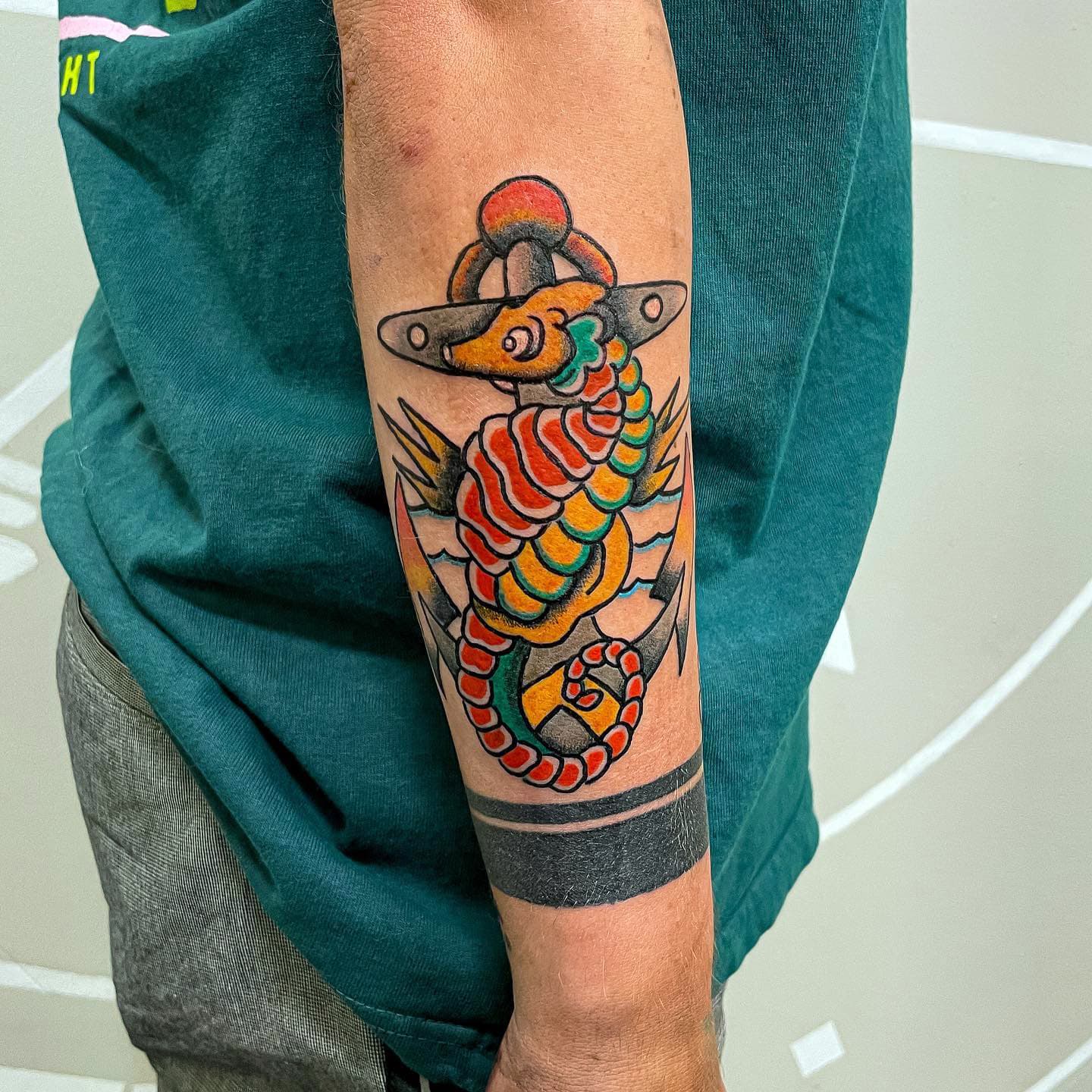 Bright Colorful Seahorse Tattoo Images 1