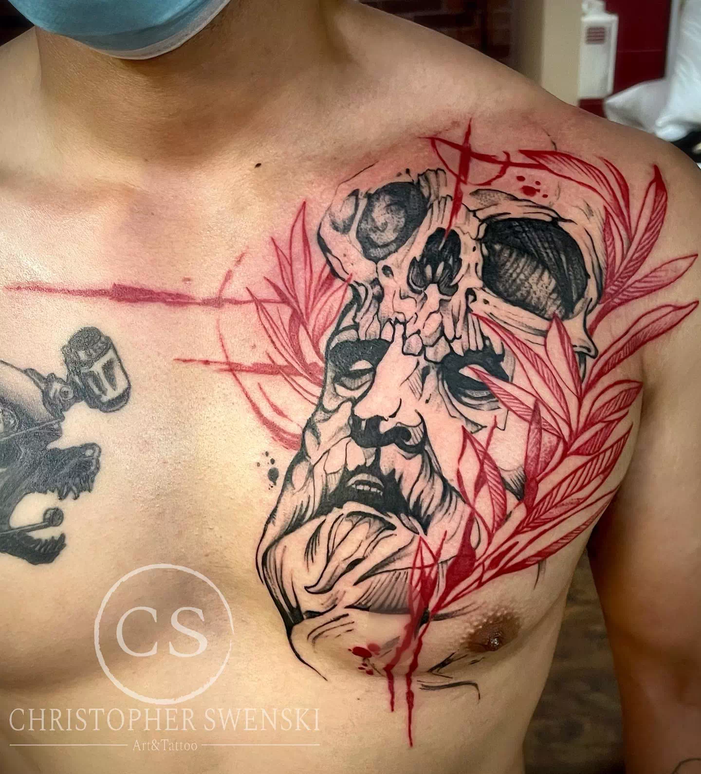 Chest Piece Skull Design Trash Polka Tattoo