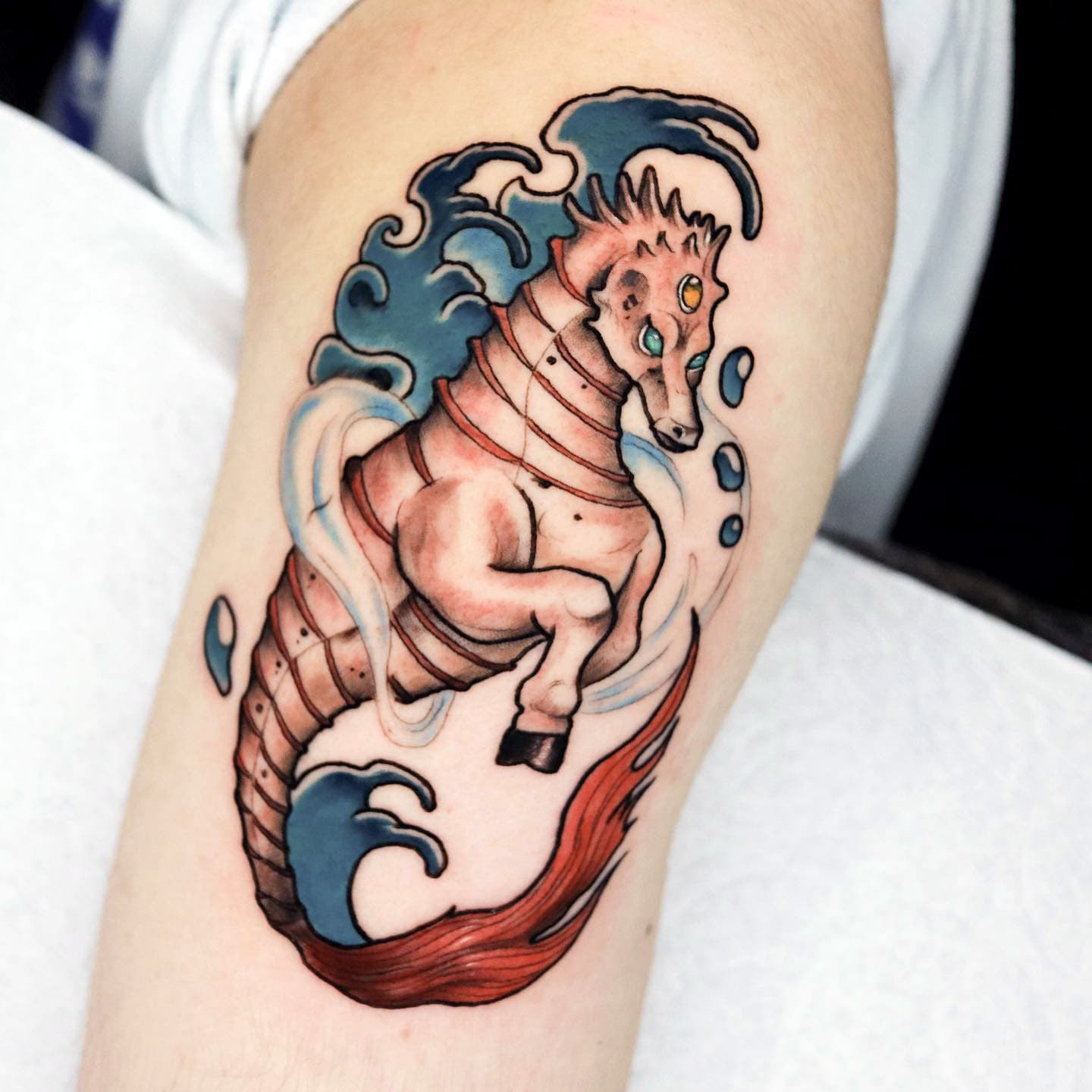 Cute Colorful Seahorse Tattoo Design