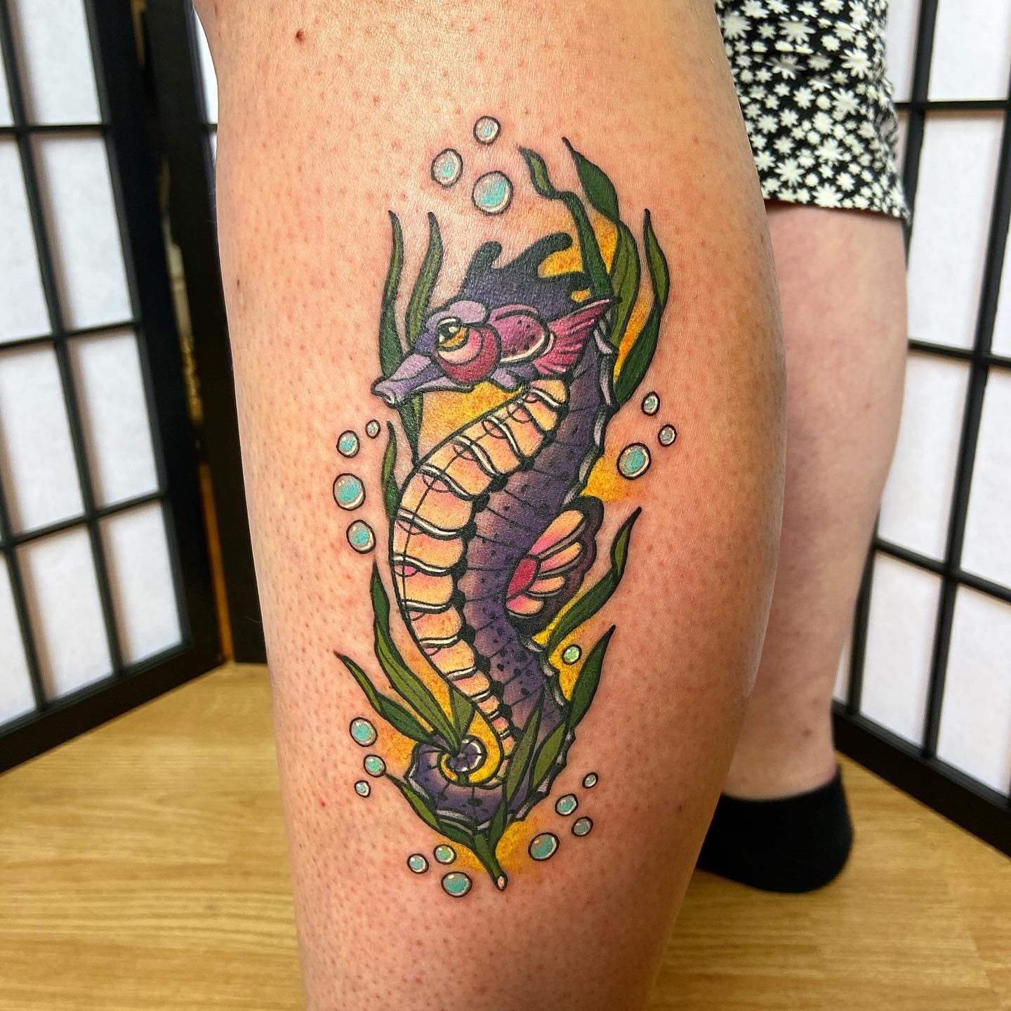 Dramatic Colorful Seahorse Tattoo 1