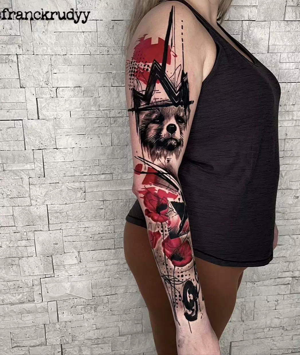 Flower Inspired Trash Polka Tattoo For Women