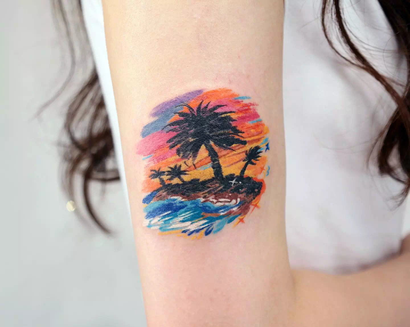 Watercolor Palm Tree Tattoo 2