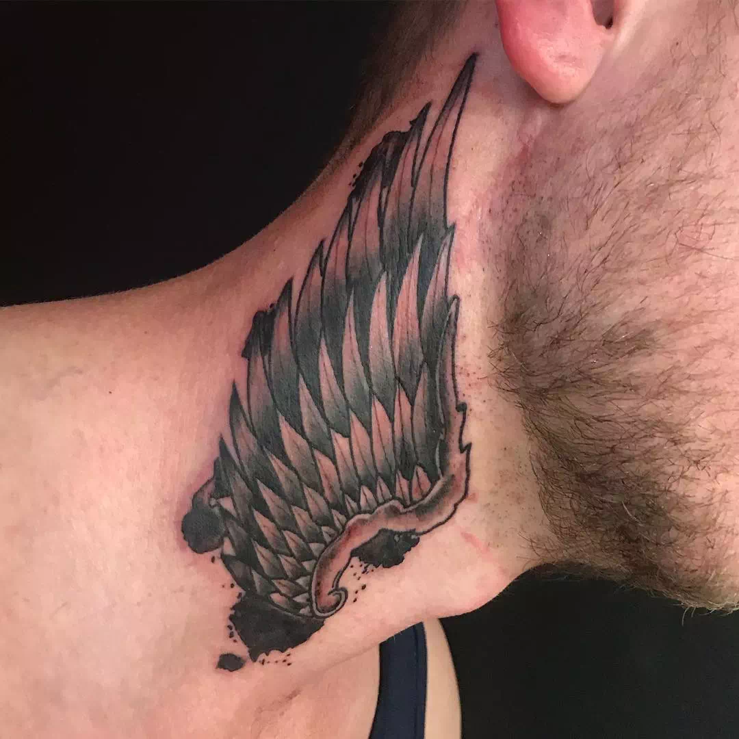 Wing neck tattoo 6