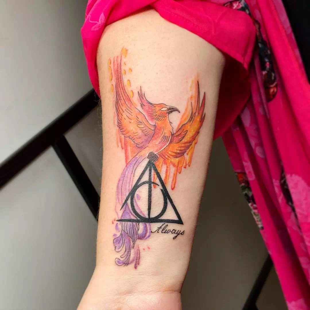 harry potter symbol and phoenix tattoo