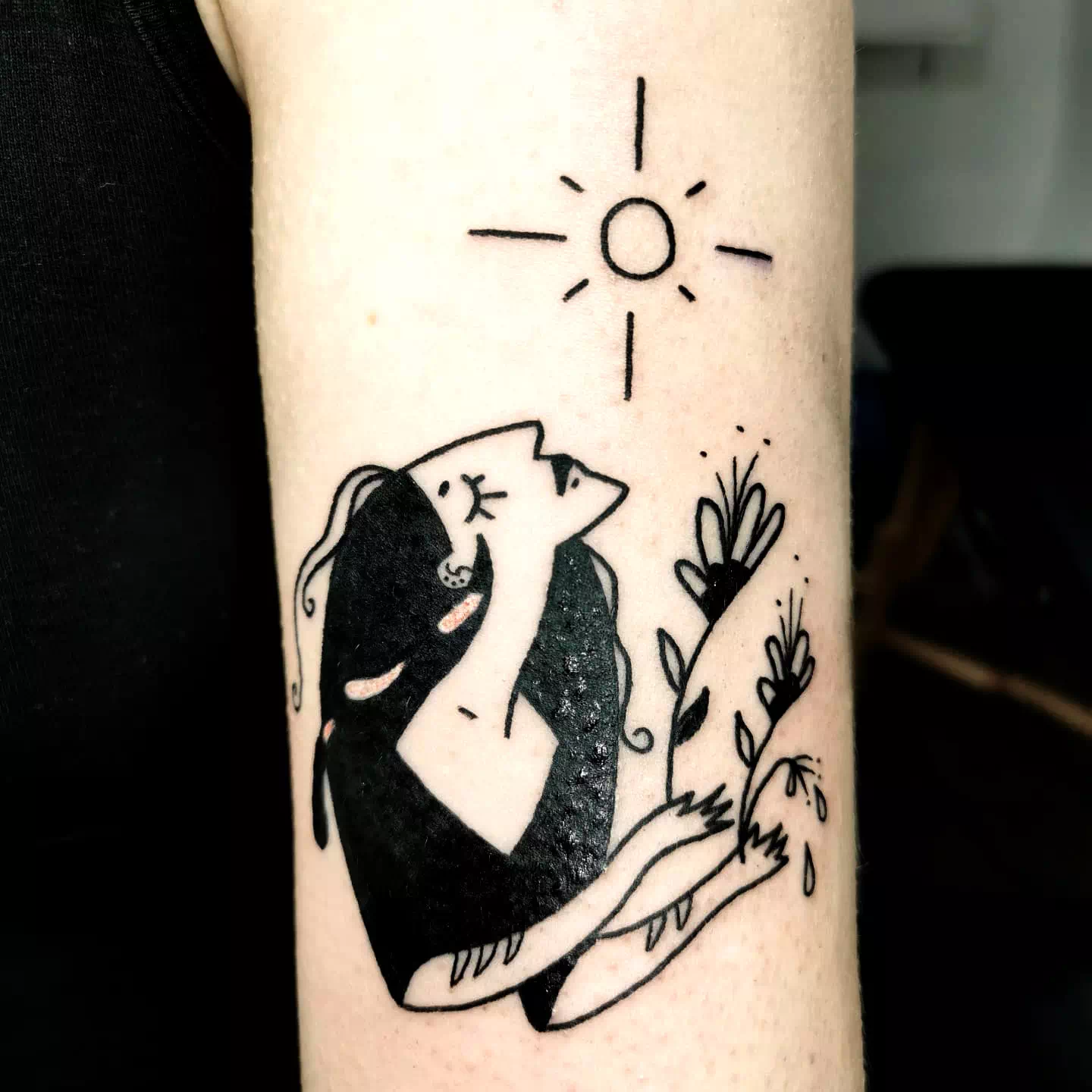 Schwarze Tinte Depression Tattoo Frau mit Regenschirm