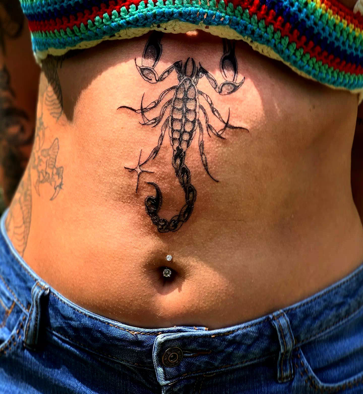 Black Scorpio Tattoo On Stomach 1