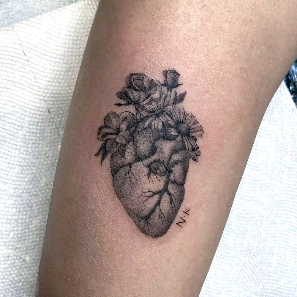 Calf Tattoo Designs Heart With Flowers