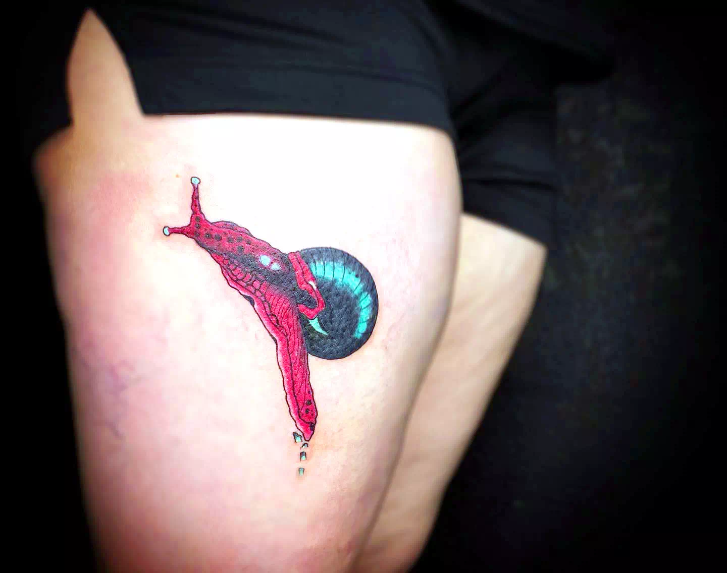 Colorful Red Snail Calf Tattoo