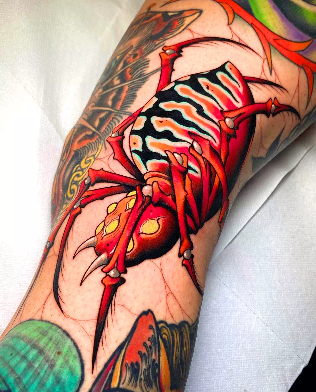 Funky Spider Calf Tattoo