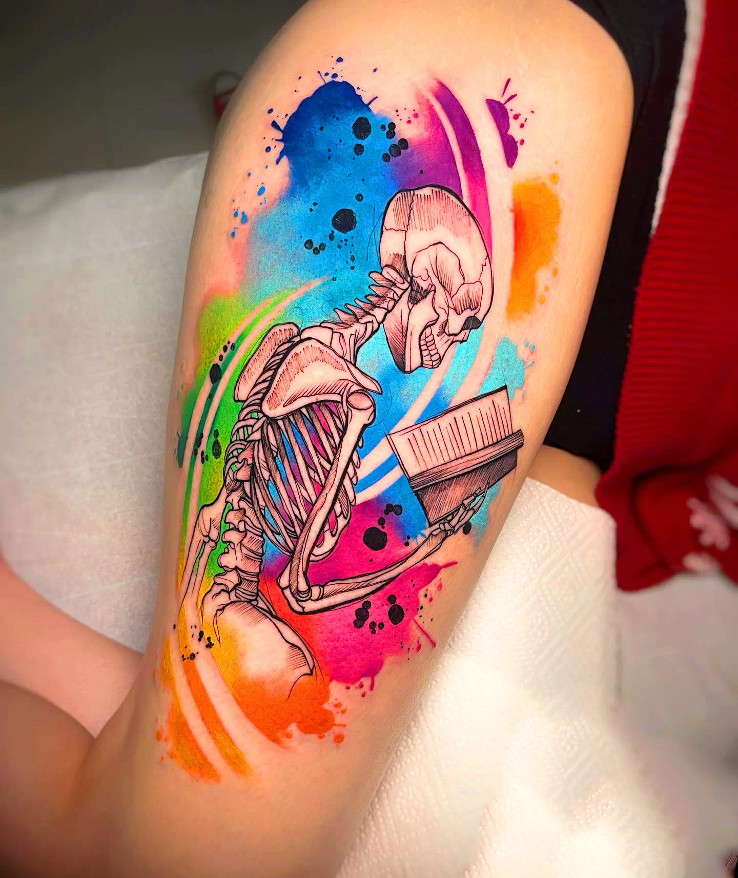 Watercolor Side Calf Tattoo