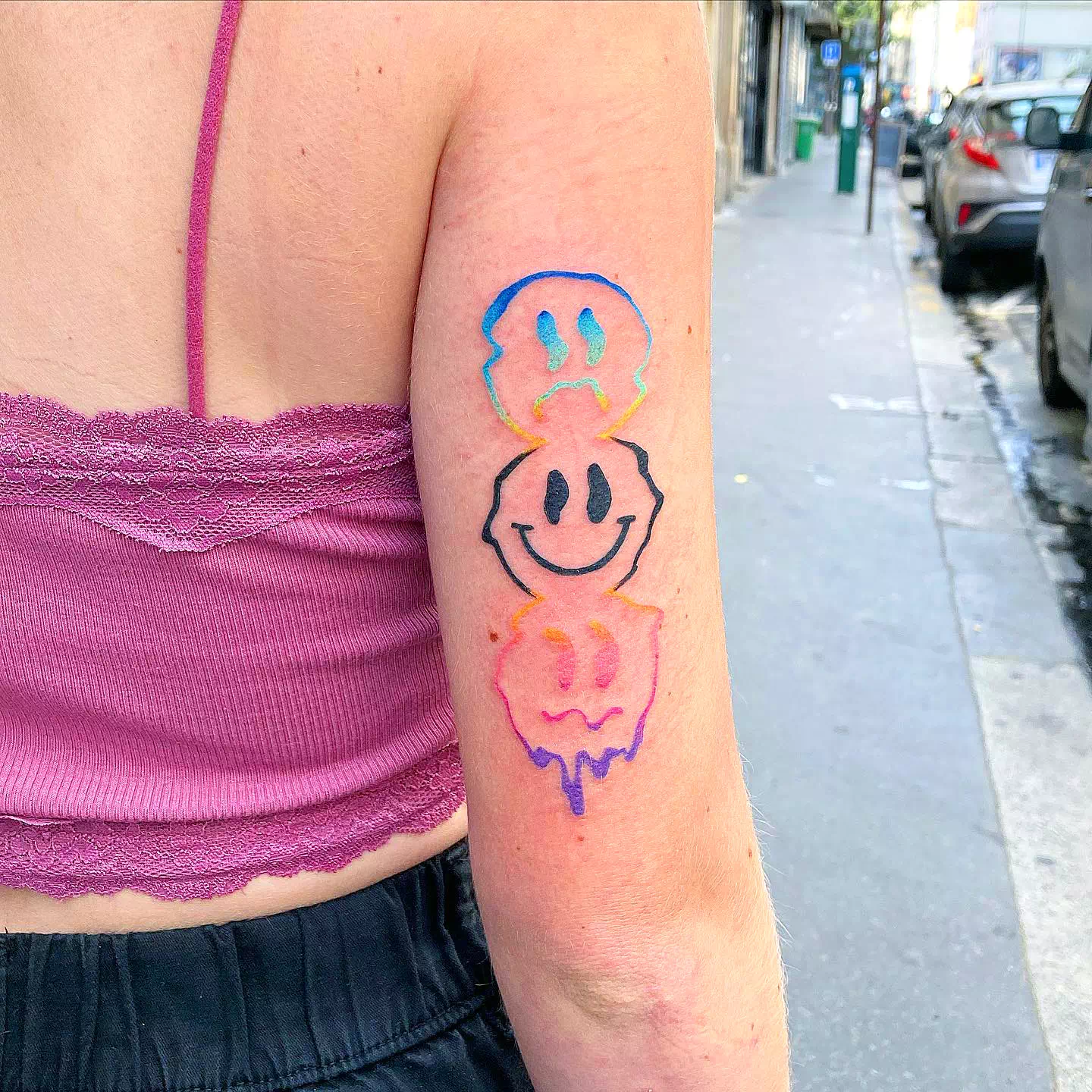 Artsy Colorful Smiley Tattoo