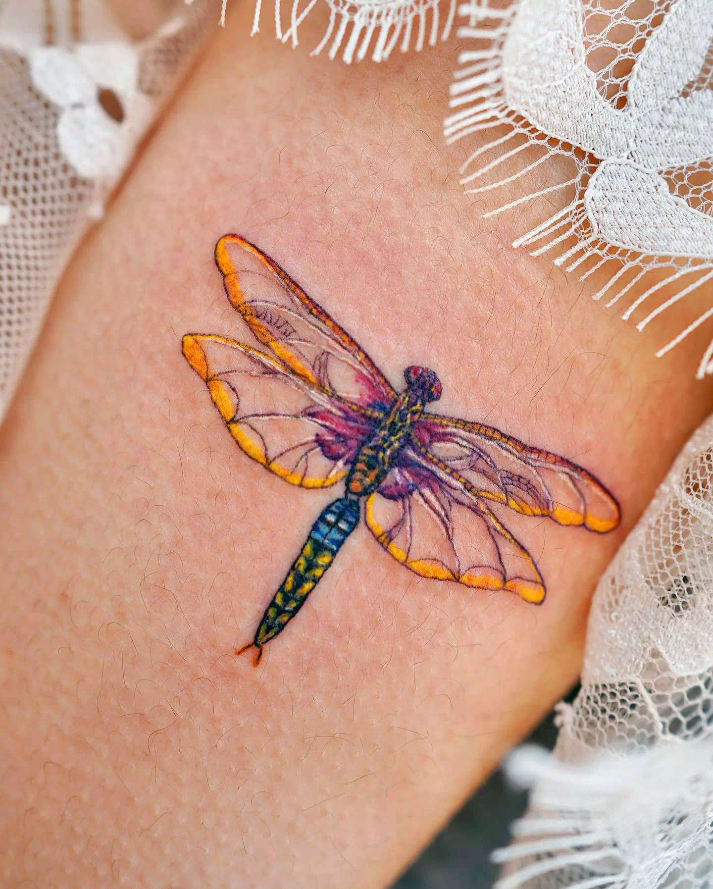 Bright Watercolor Dragonfly Tattoo