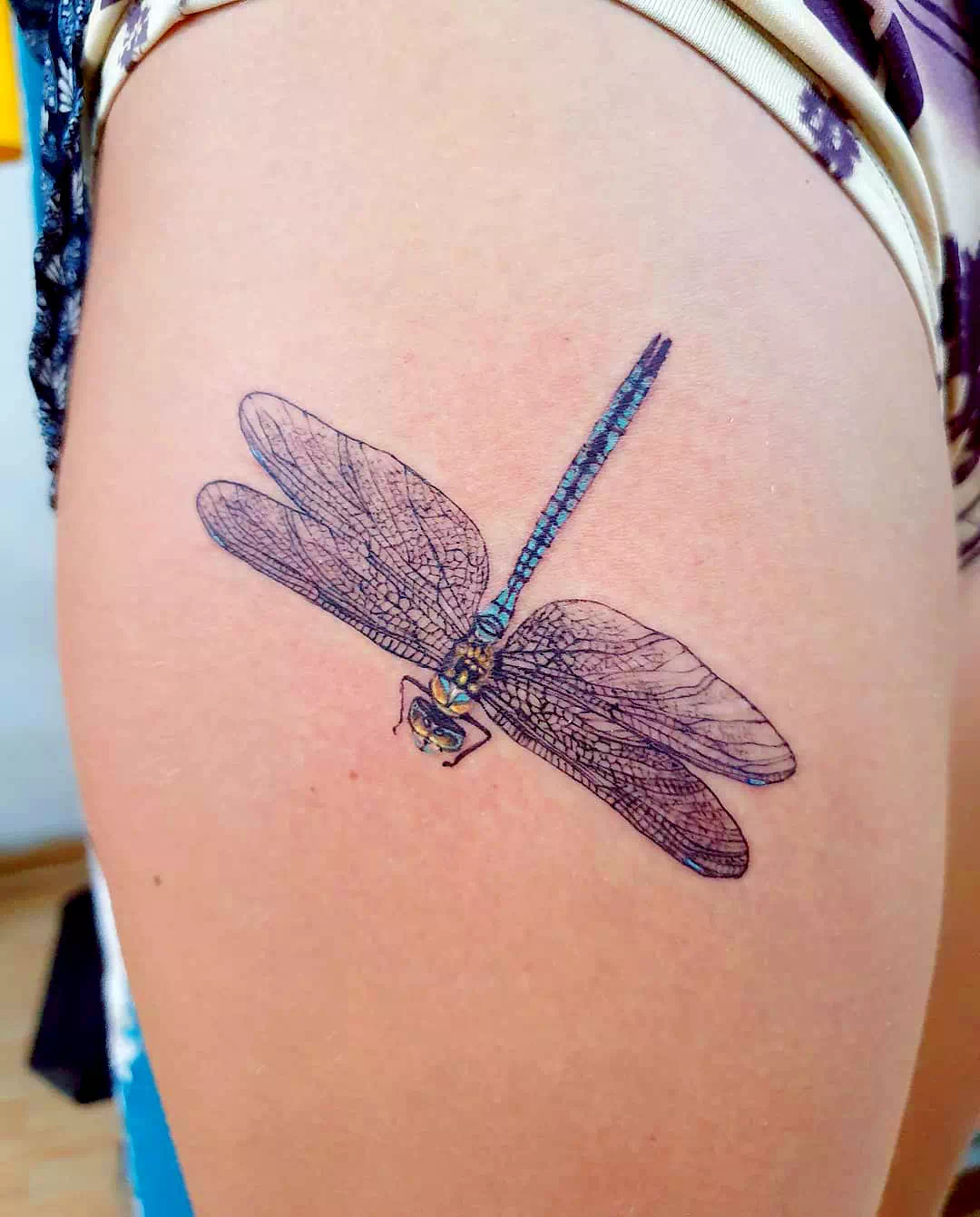 Giant Leg Thigh Dragonfly Tattoo