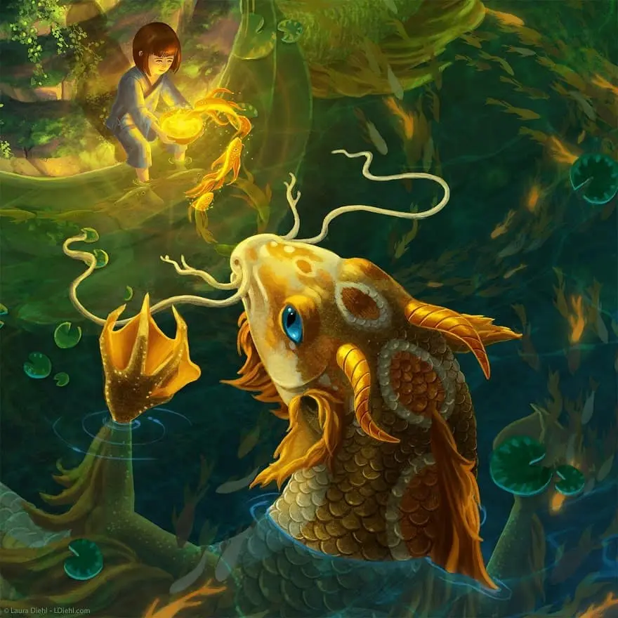 Koi-Fisch und die Legende vom Goldenen Drachen